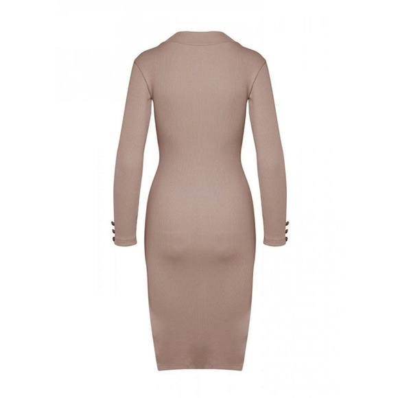 Long Sleeve Button Detail Side Slit Dress - Picture 12 of 13